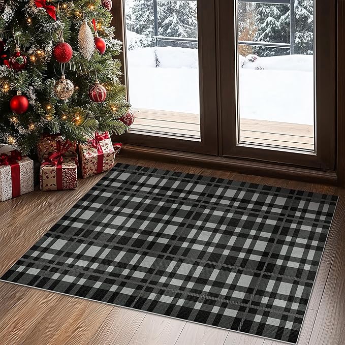 GENIMO Checkered Rug 27.5x44 inches Black and White Fine Plaid Outdoor Rug - Image 3
