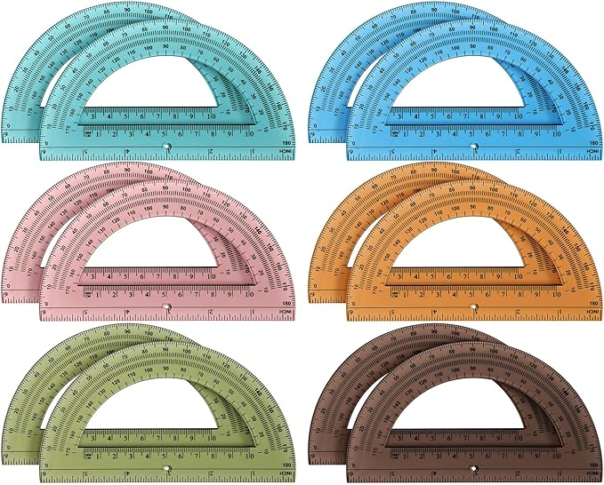 Sayglossy 12 Pcs of Colorful Plastic Protractors 180 Degrees 6 Inches by Sayglossy