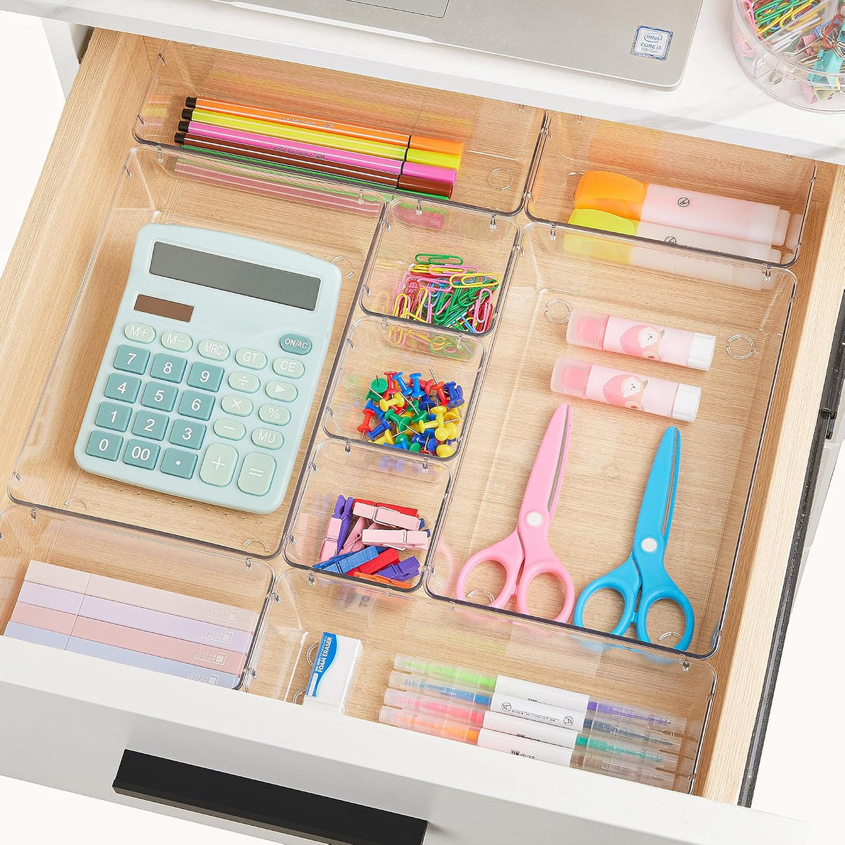 vtopmart 44 pcs clear plastic drawer organizers set, side view