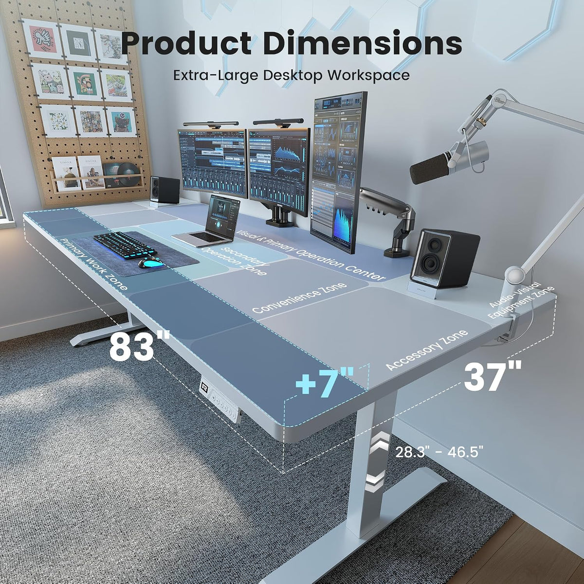 FEZIBO Standing Desk 83 × 37 Inch Electric Height Adjustable, White
