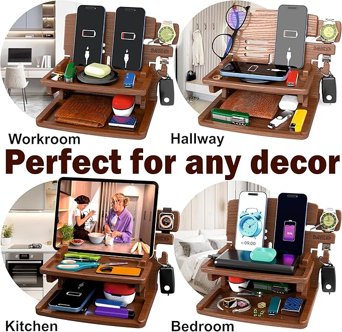 MED Wood Phone Docking Station – Nightstand Desk Organizer - Image 4