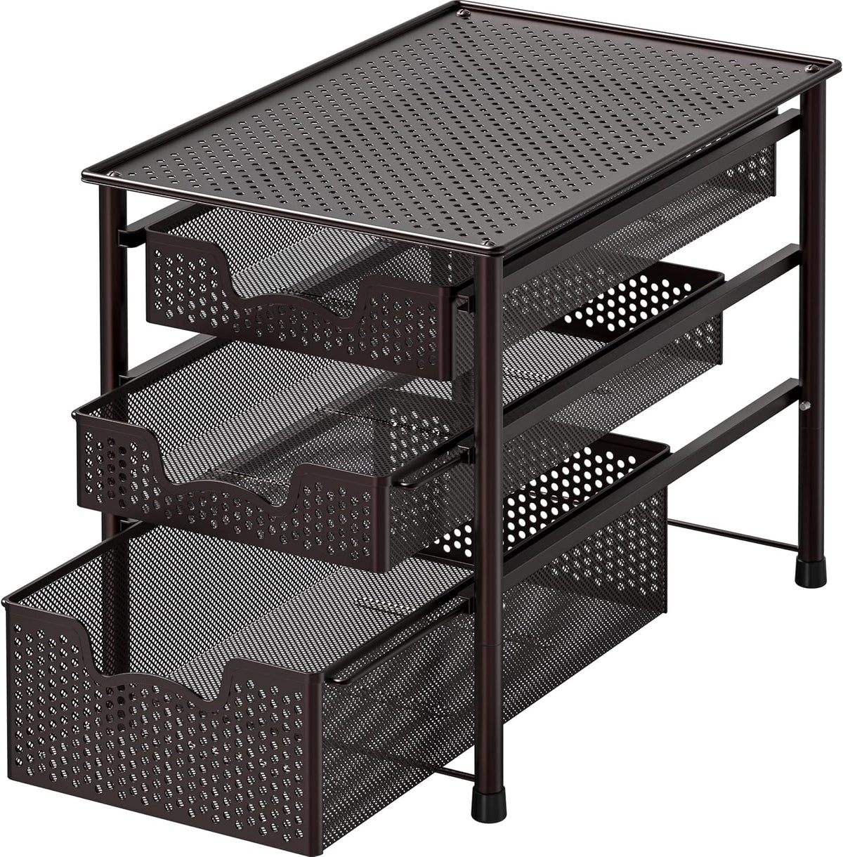Simple Houseware Stackable 3 Tier Sliding Basket Organizer Drawer, Bronze