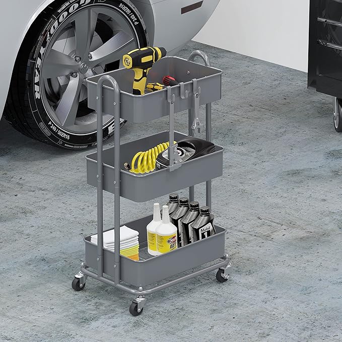 Simple Houseware 3-Tier Heavy Duty Metal Utility Rolling Cart - Image 4
