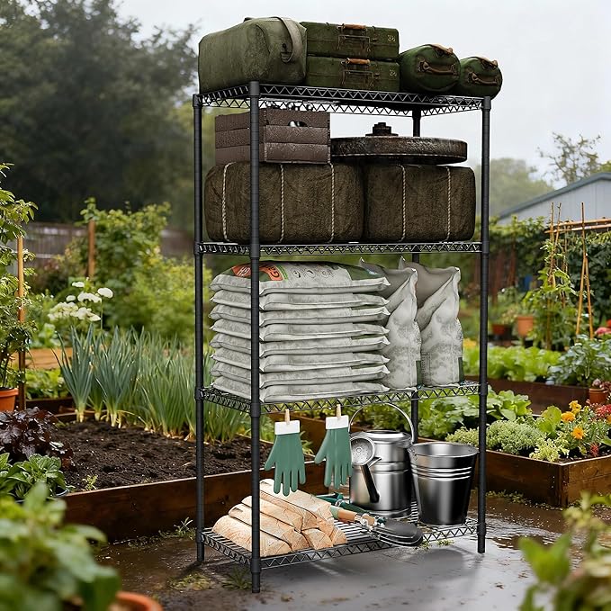 M MZG Standing Shelf Units Wire Rust-Proof Outdoor Storage Shelving 4-Tier - Image 2