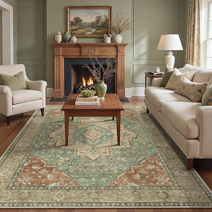 GENIMO 6x9 Area Rugs for Living Room, Machine Washable Non Slip Vintage Rugs by GENIMO