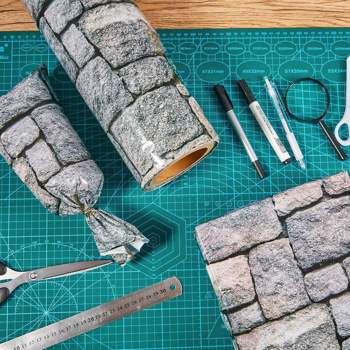 Jecery 164ft x 39.4in Stone Wall Tablecloth Roll, Halloween Party Decor