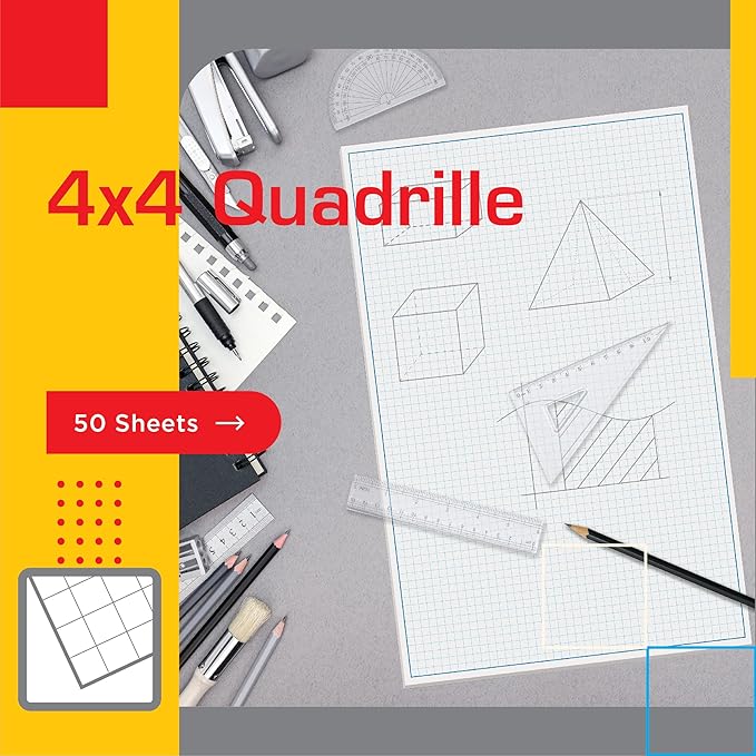 Graph Paper Pad, 50 Sheets, Double Sided, 4x4 Blue Quad Rule, Easy Tear Sheets - Image 3