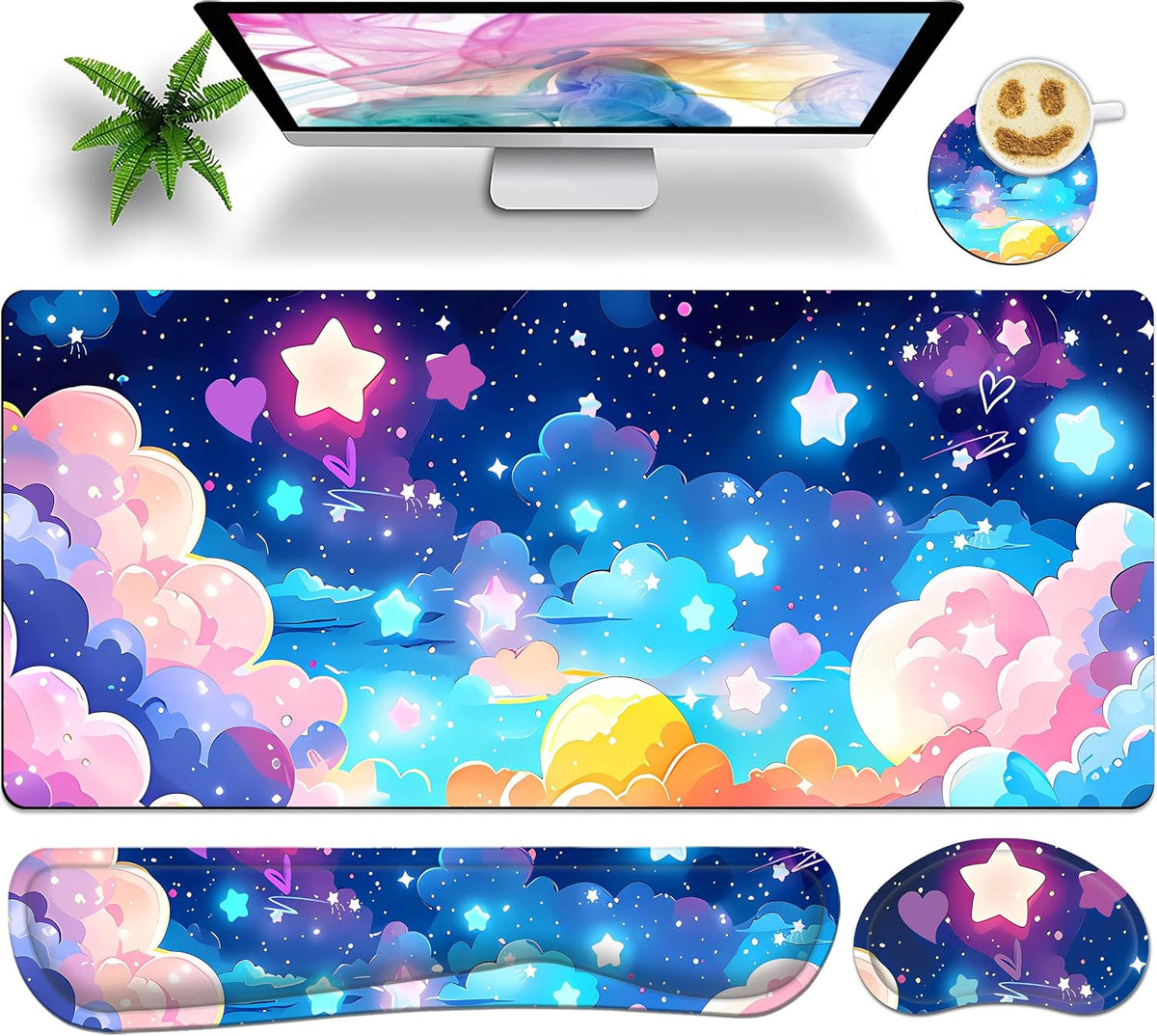 Large Mouse Pad Set 35.4 x 15.7 with Keyboard Wrist Rest, Wrist Support, and ...