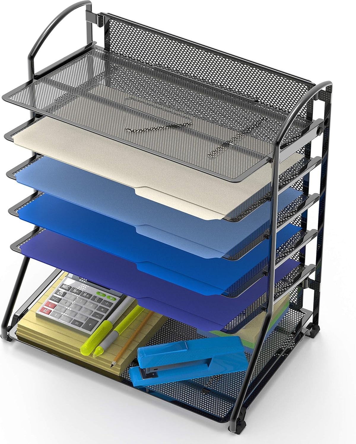 Simple Houseware 2 Packs 6-Tier Desk Organizer & Sliding Paper Tray, Black