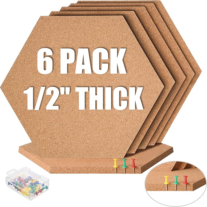 SUNGIFT Hexagon Cork Board Tiles Self Adhesive 6 Pack by SUNGIFT