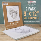 U.S. Art Supply 9"x12" Top Spiral Bound Sketch Book, 2 Pack, 100 Sheets Each - Image 2