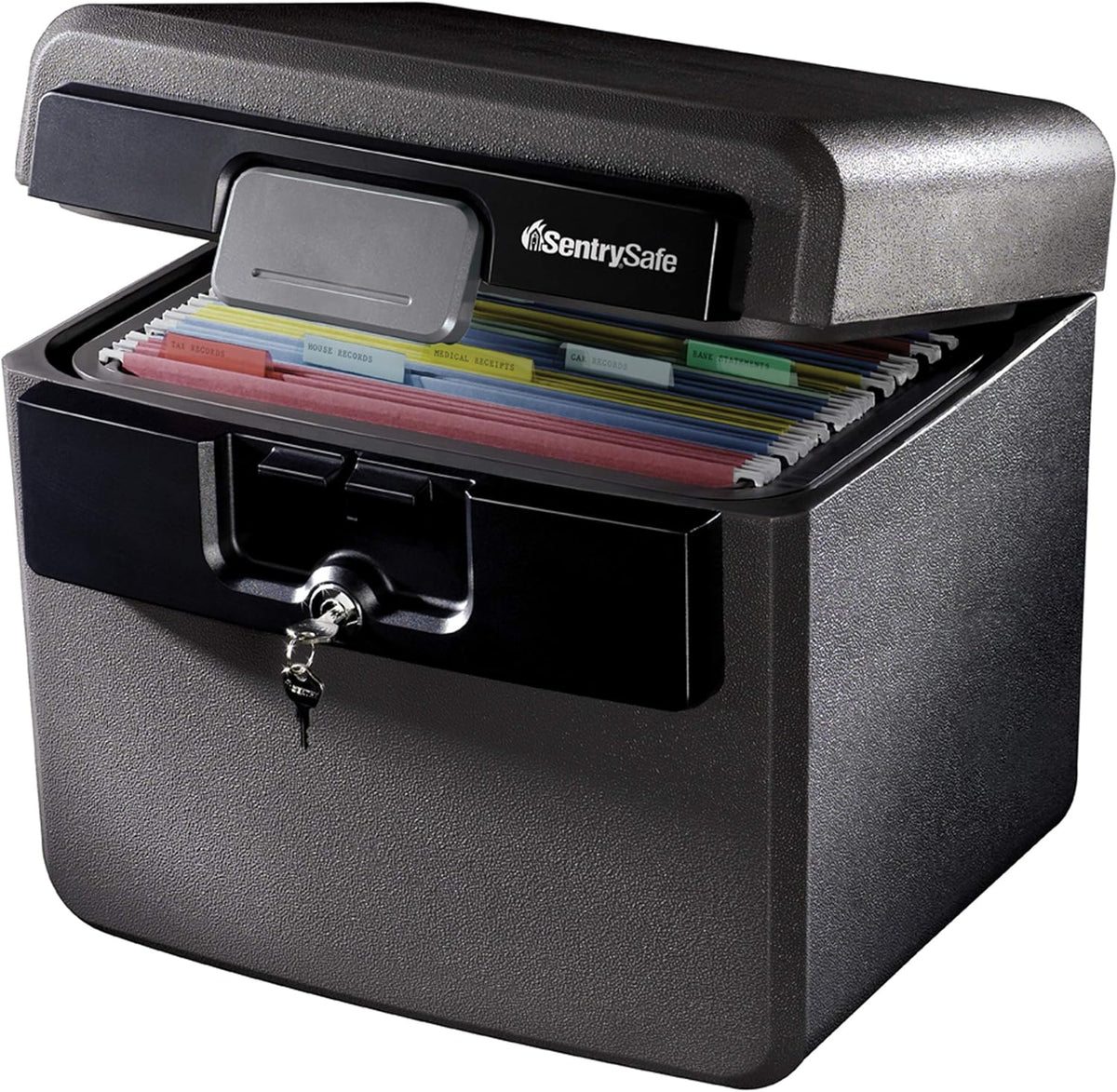 sentrysafe black fireproof and waterproof safe, file folder, main product view
