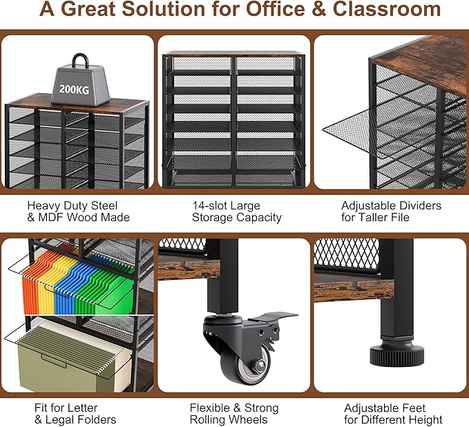 EasyPAG Rolling File Cart with 14 Slot Mail Organizer, Under Desk Storage with - Image 4
