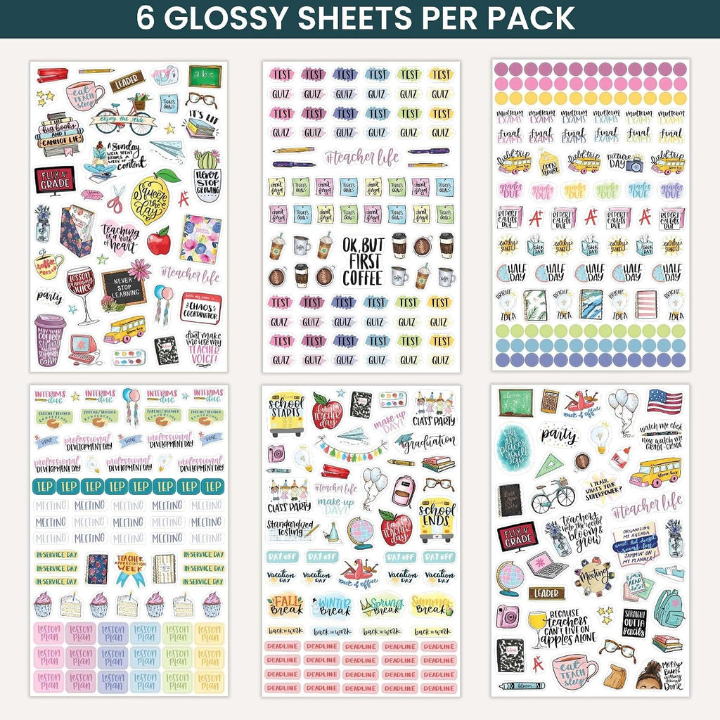 bloom daily planners Vintage Teacher Planner Stickers - School Themed Planning Stickers for Teachers, Educators, Homeschoolers - 6 Sheets/430 Stickers