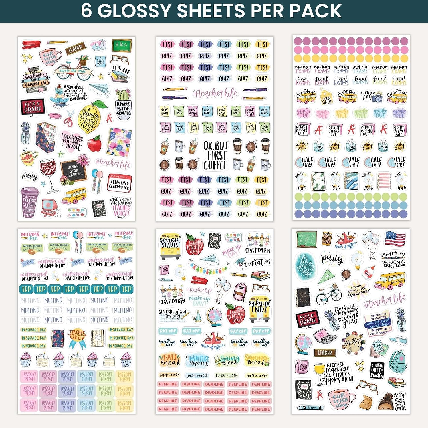bloom daily planners Vintage Teacher Planner Stickers - School Themed Planning Stickers for Teachers, Educators, Homeschoolers - 6 Sheets/430 Stickers