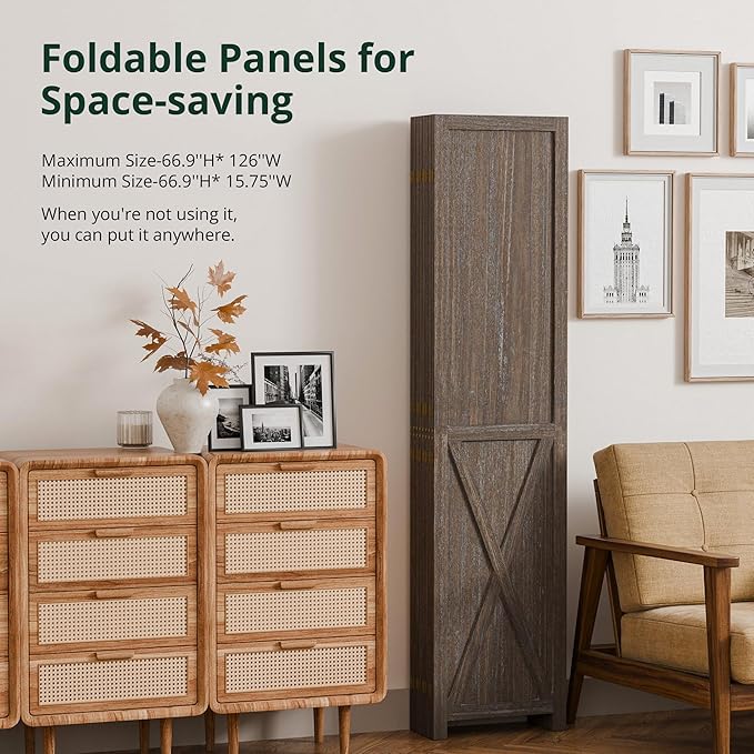 Cozy Castle Wood Room Divider, 8 Panels Folding Privacy Screen, 66.9'' Wall - Image 4
