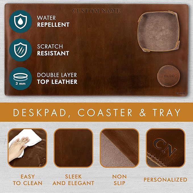 ELIZO Personalized Custom Desk Pad Set Real Leather Desk Mat Mouse Pad Unique - Image 5