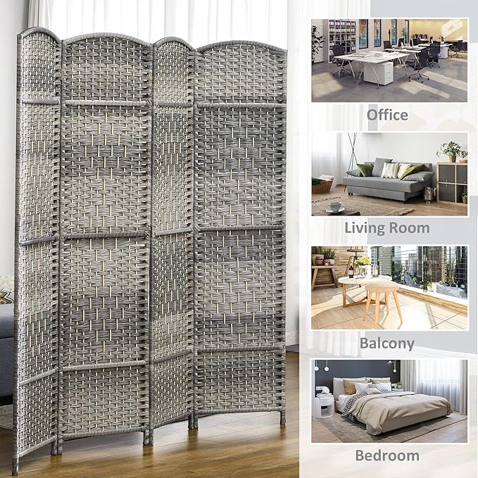 HOMCOM 6 Panel Room Divider, Hand-Woven Freestanding Wall Partition - Image 6