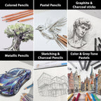 colour block 91-pc sketching & drawing set in showing dimensions
