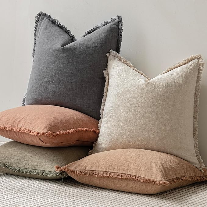 Foindtower Set of 2 Decorative Linen Fringe Throw Pillow Covers Cozy Boho - Image 5