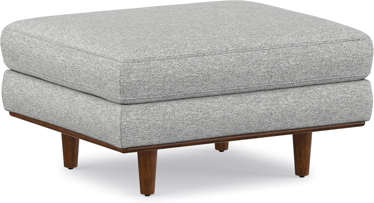 SIMPLIHOME Morrison 33" Wide Woven-Blend Rectangle Ottoman in Mist Grey