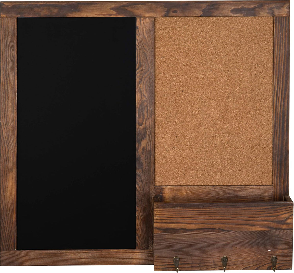 MyGift Rustic Dark Brown Wood Wall-Mounted Chalkboard with Cork Board, Mail S...