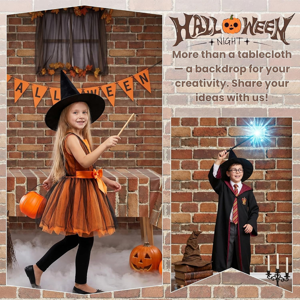 100FT x 54IN Halloween Red Brick Tablecloth Roll with Slide Cutter Box