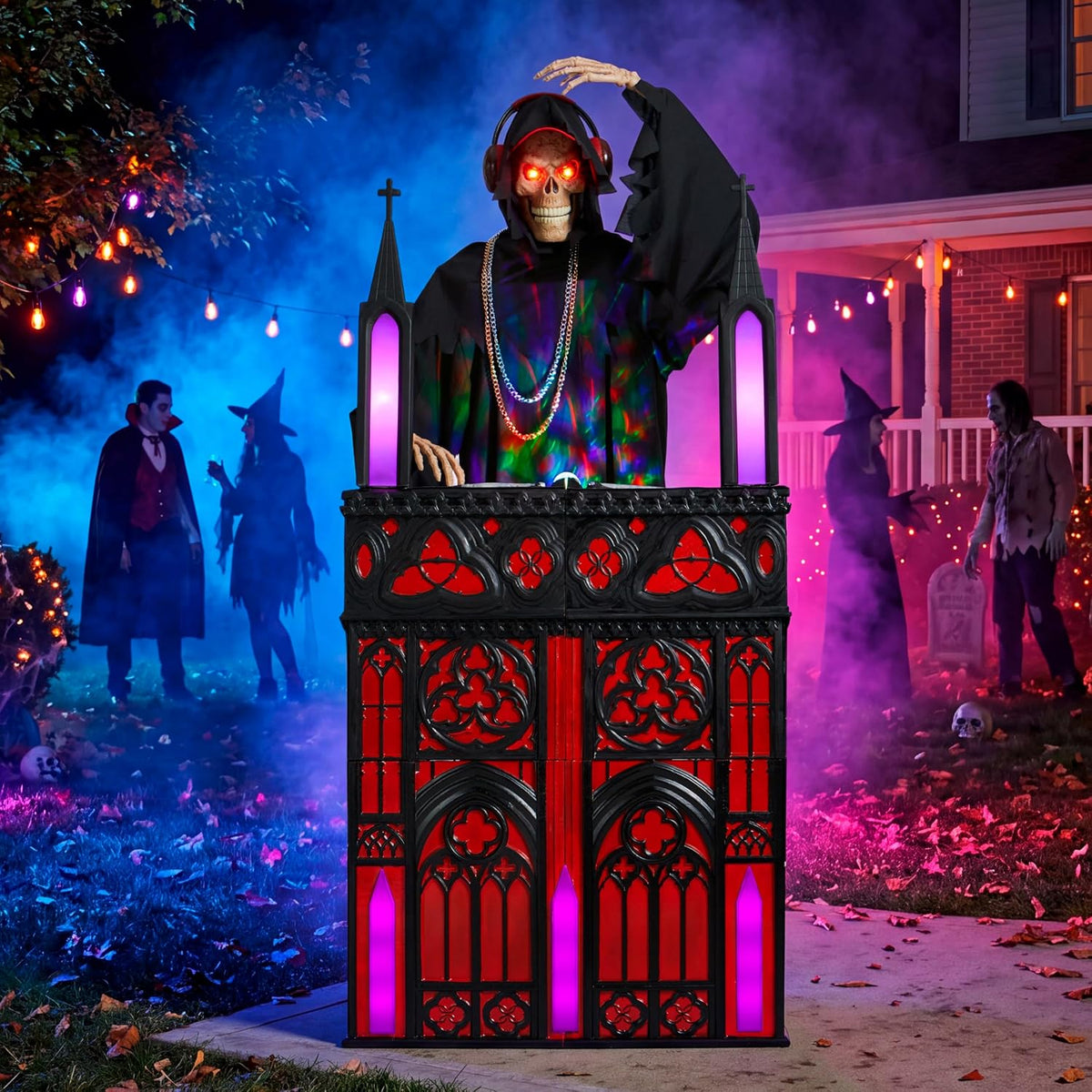 JOYIN 6ft Halloween Animatronic DJ Reaper Decorations, Outdoor Life-Size Goth...
