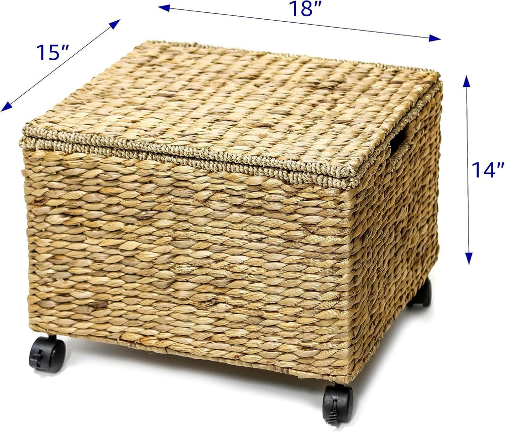 Trademark Innovations Rolling File Box Wicker File Cabinet Hanging File Baskets Water Hyacinth Storage Basket
