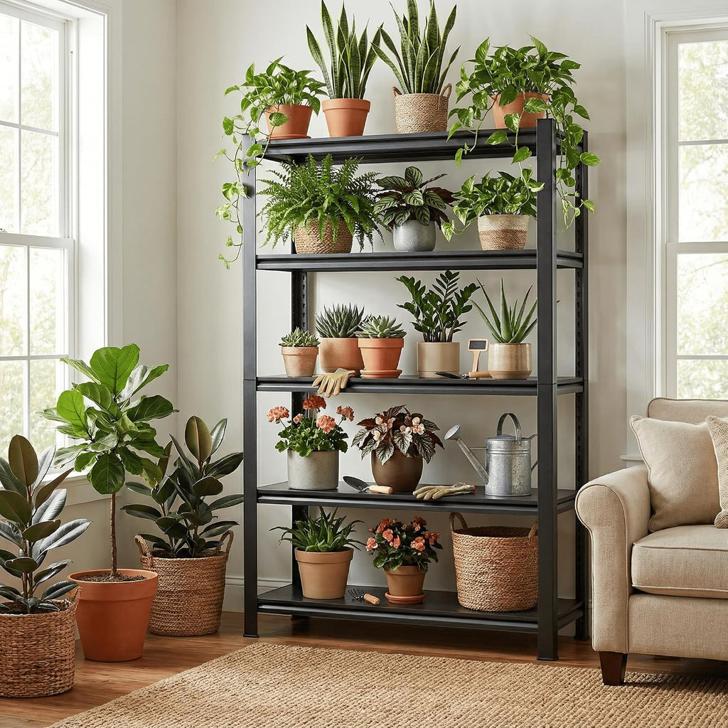 lauxery 5-tier heavy duty storage shelves with lockable shown in use