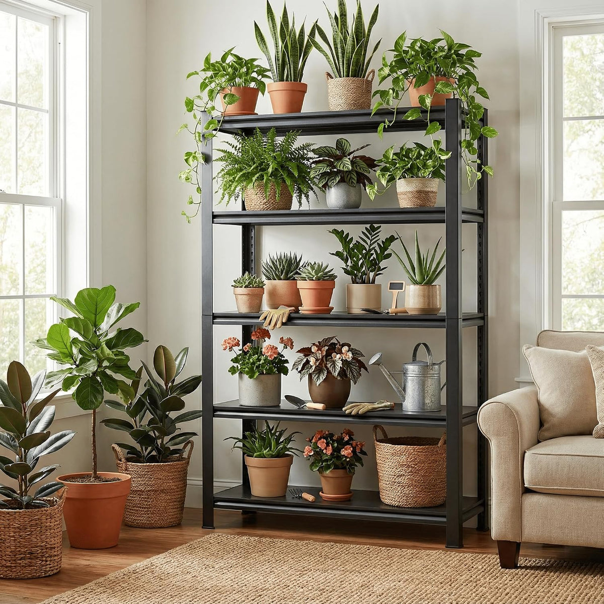 lauxery 5-tier heavy duty storage shelves with lockable shown in use