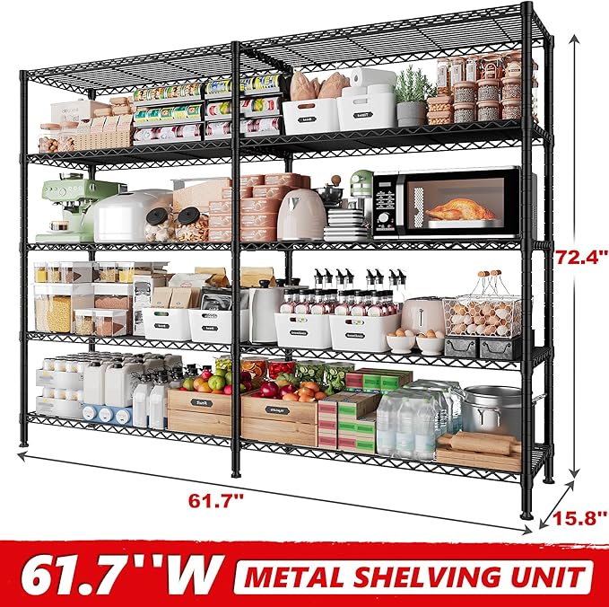 REIBII 5-Tier Heavy Duty Metal Wire Shelves, Industrial Style, 61.7"W x 72.4"H - Image 2