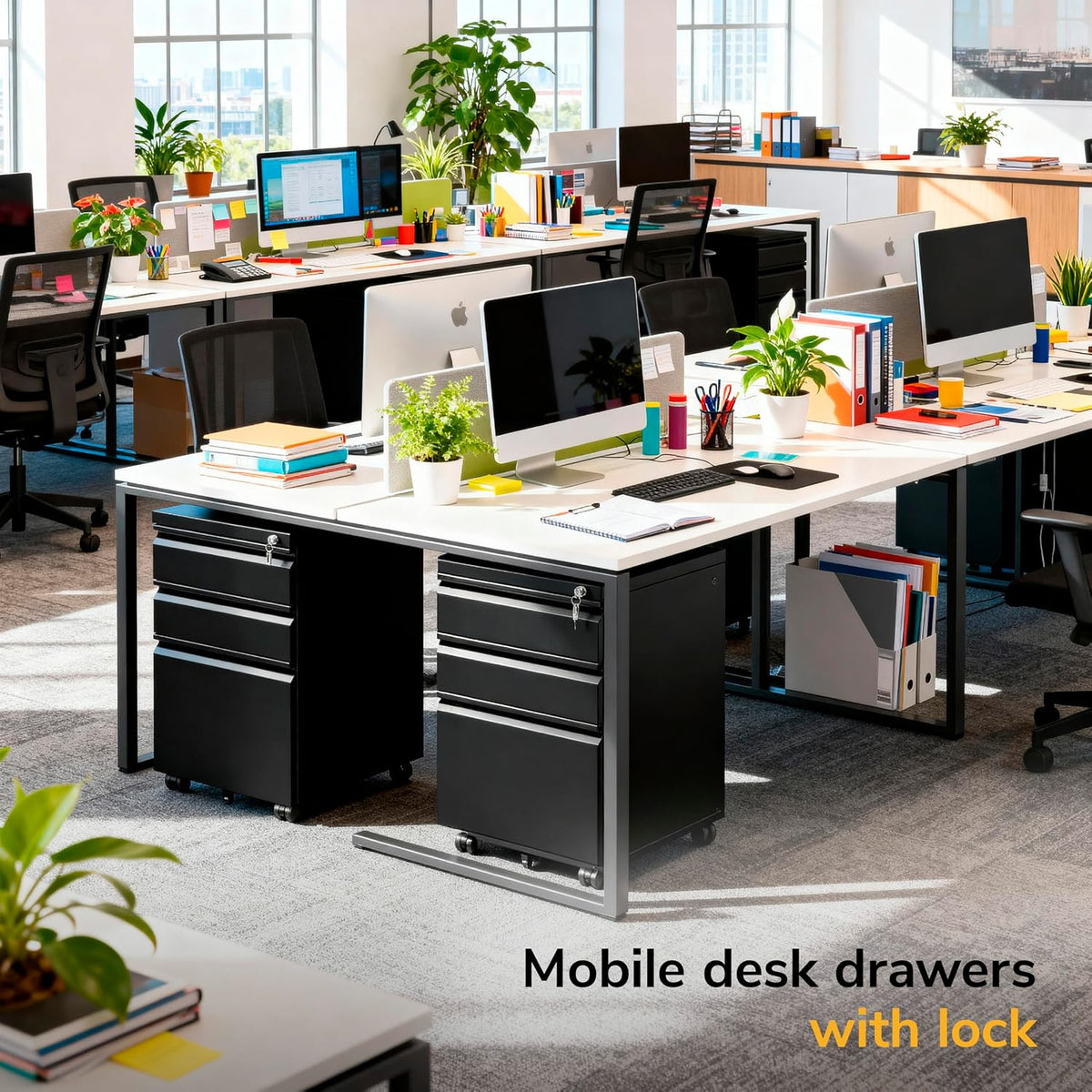 mount-it! 3 drawer file cabinet with lock and showing dimensions