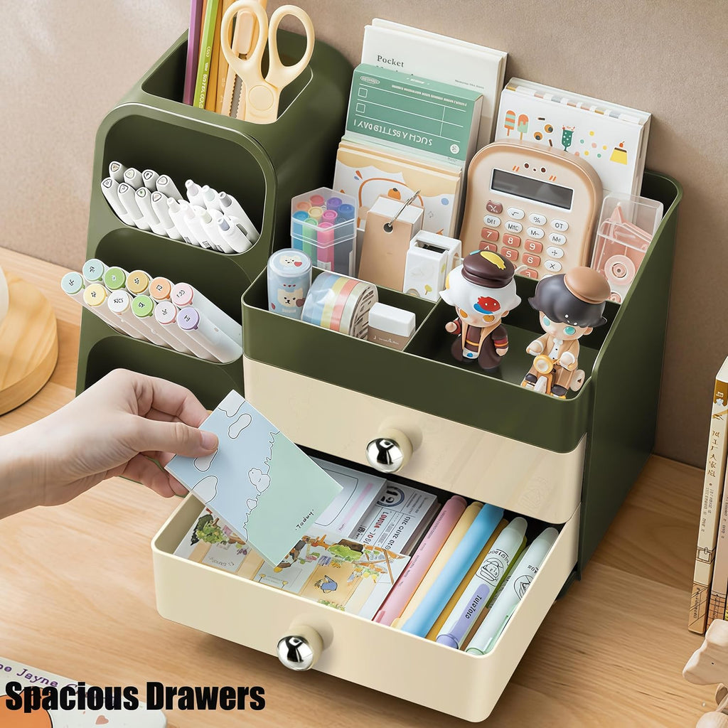 desk organizer with pen pencil holder, pen organizer shown in use