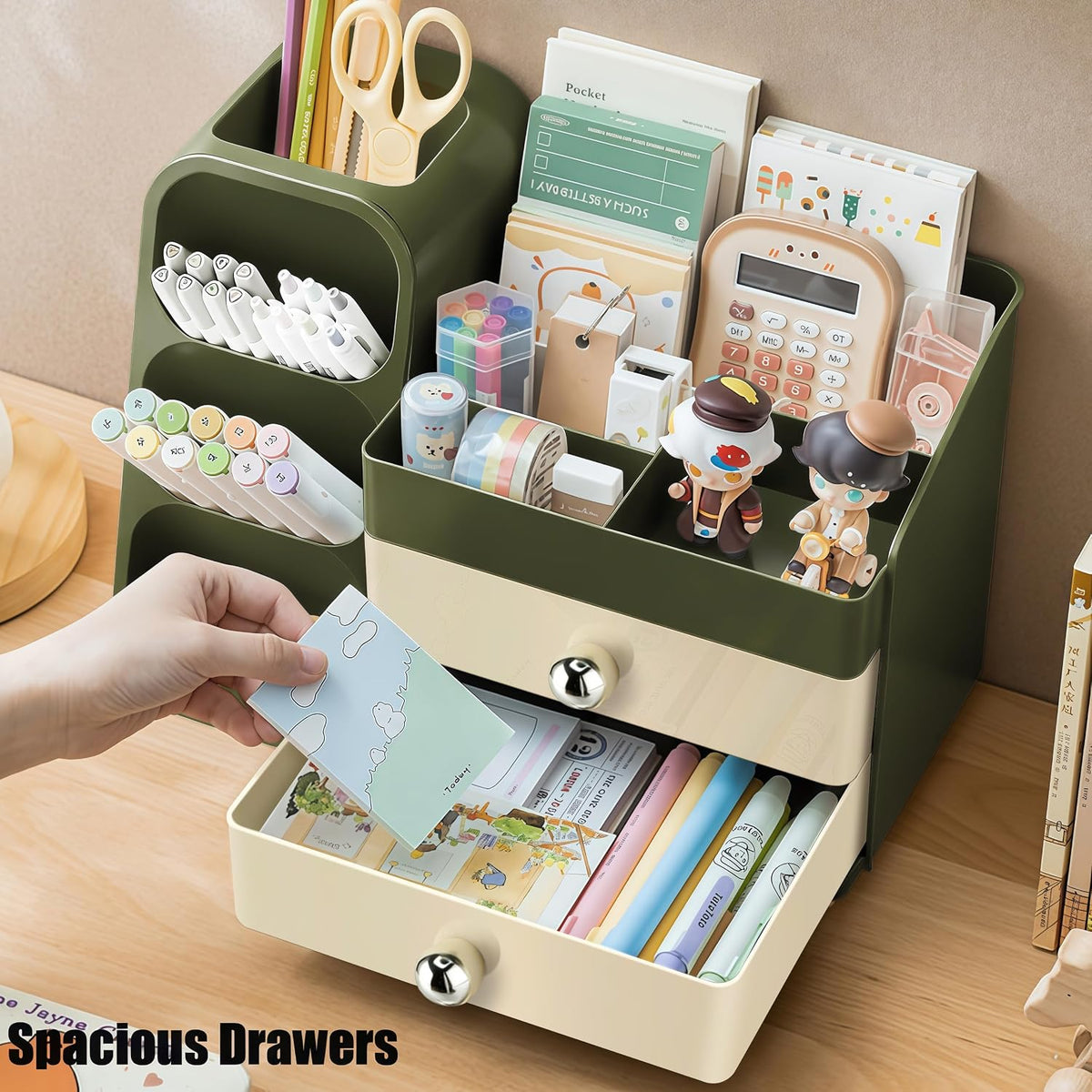desk organizer with pen pencil holder, pen organizer shown in use