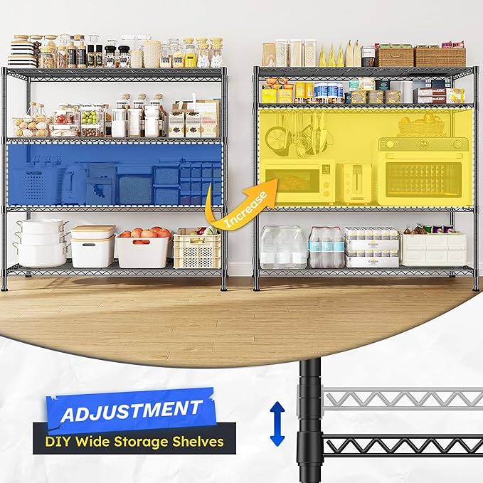 45 "W Metal Shelving Unit 4 Tier Storage Shelves Adjustable Wire Shelving Metal - Image 5