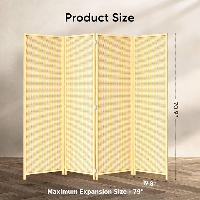 JOSTYLE Room Divider 4 Panel Folding Privacy Screen, Bamboo Room Divider Screen - Image 2