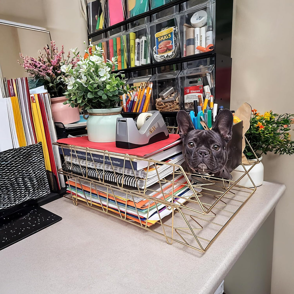 Performore 11x17 Stackable Metal Paper Tray Organizer, 2-Tier Wire Desk Trays...