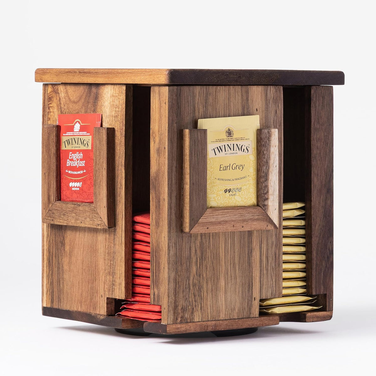 Rotating Tea Bag Organizer for Countertop - 4-Sided Acacia Wood Tea Storage C...