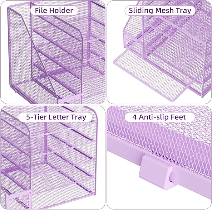 Marbrasse Desk Organizers and Accessories, 5-Tier Paper Letter Tray Organizer - Image 4