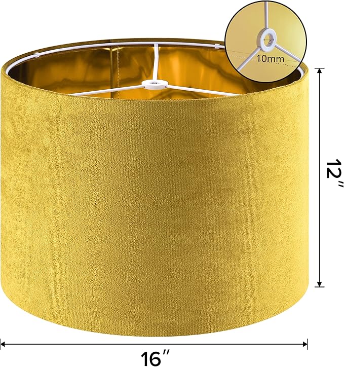 GO&SO Set of 1 Large Drum Yellow Velvet Lamp Shade -16" Top x 16" Bottom x 12" - Image 2