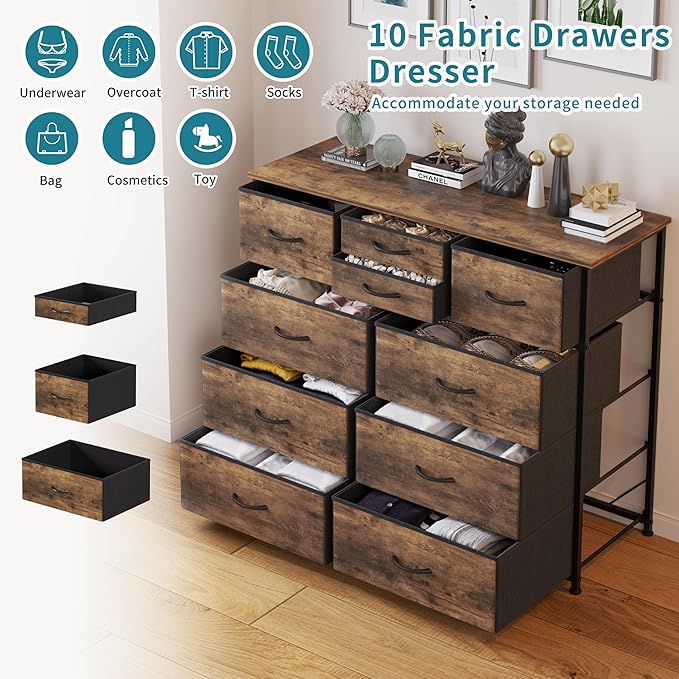 LUMTOK 10-Drawer Dresser, Fabric Storage Dressers - Image 4