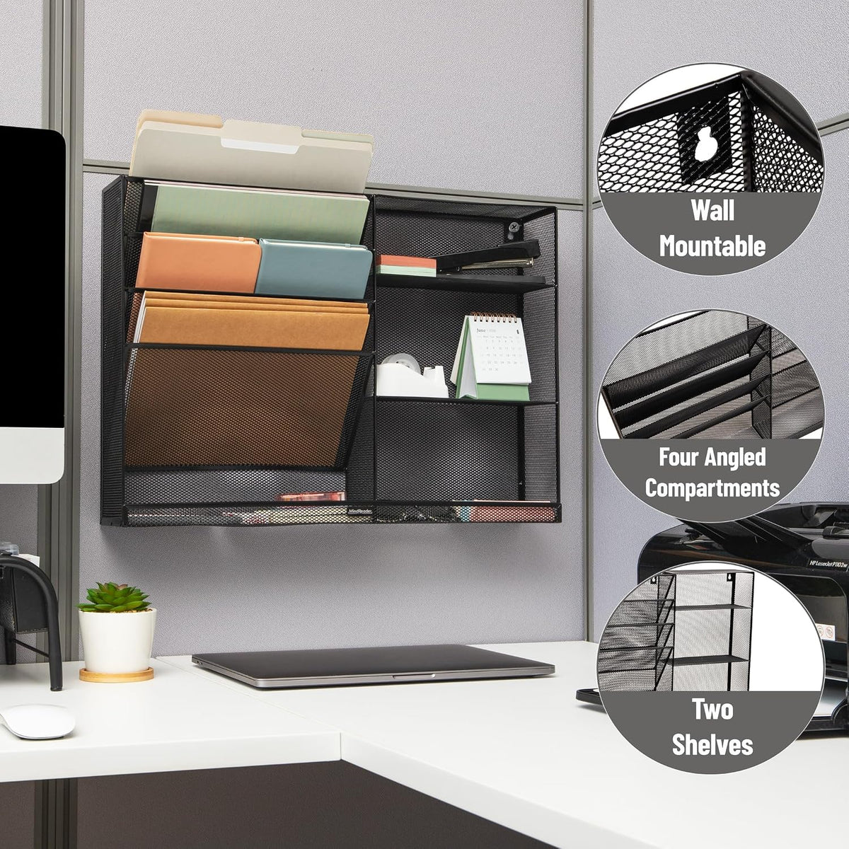 Mind Reader 4-Tier Vertical File Storage and Shelves, Desktop Organizer, Wall...