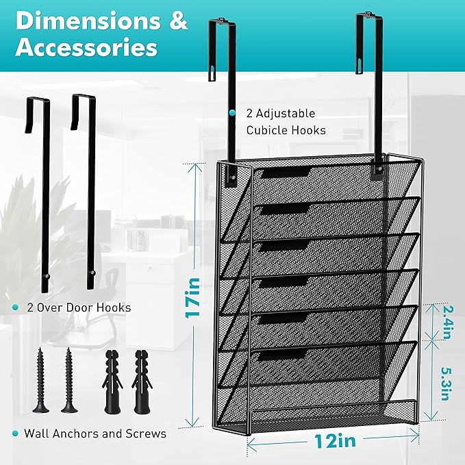 Delifox 7-Compartment Wall Mounted Hanging File Organizer Cubicle Wall File - Image 2