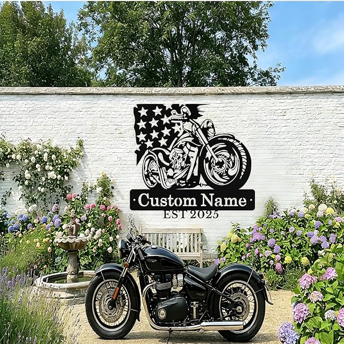 Custom US Flag Motorcycle Metal Signs Personalized Biker Name Sign Custom - Image 5