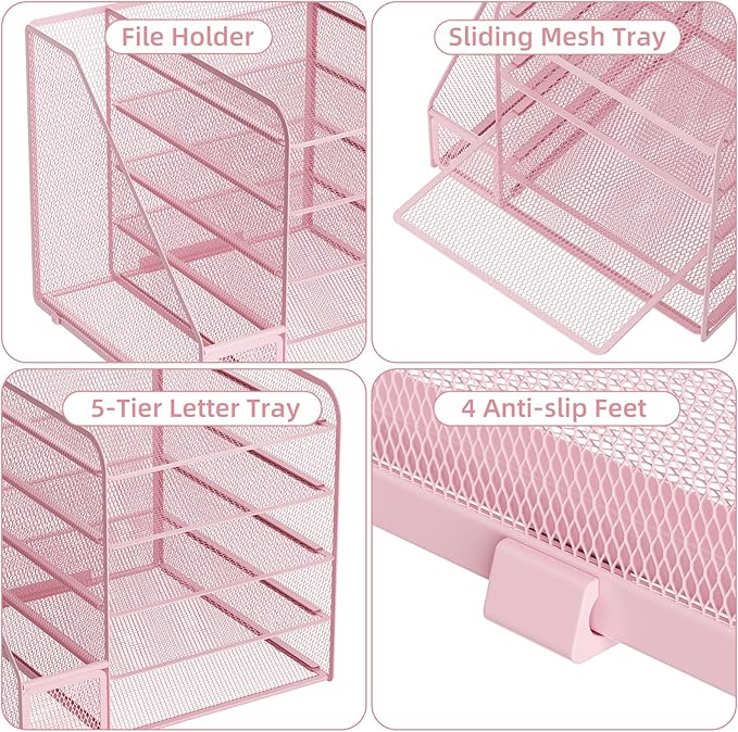 Marbrasse Desk Organizers and Accessories, 5-Tier Paper Letter Tray Organizer - Image 4