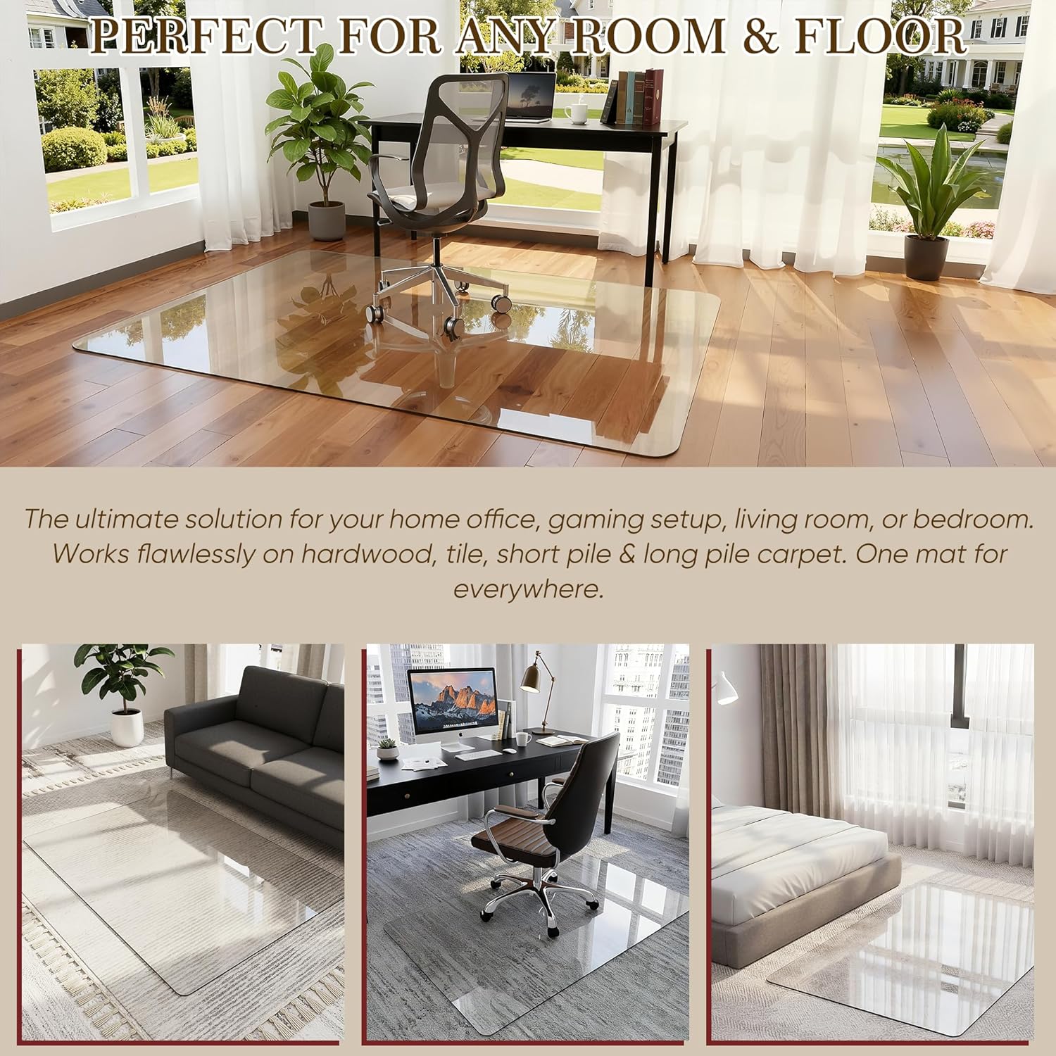 30" x 48" Tempered Glass Office Chair Mat for Carpet & Hardwood Floor, 1/5" Thick Clear Floor Protector Desk Chair Mat with Rounded and Polished Edges