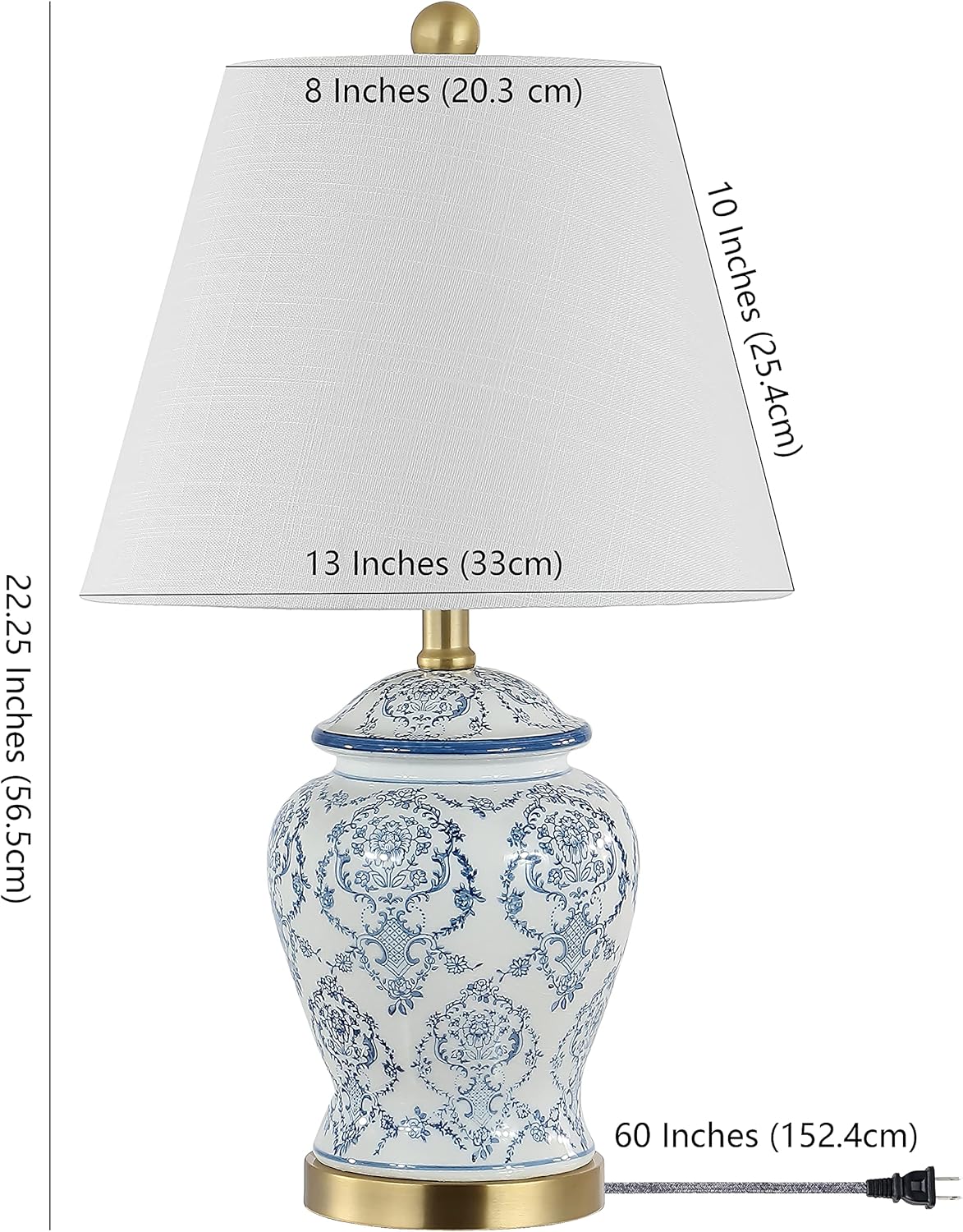 JONATHAN Y Juliana Chinoiserie Ceramic Urn Table Lamp 22.25", Blue/White