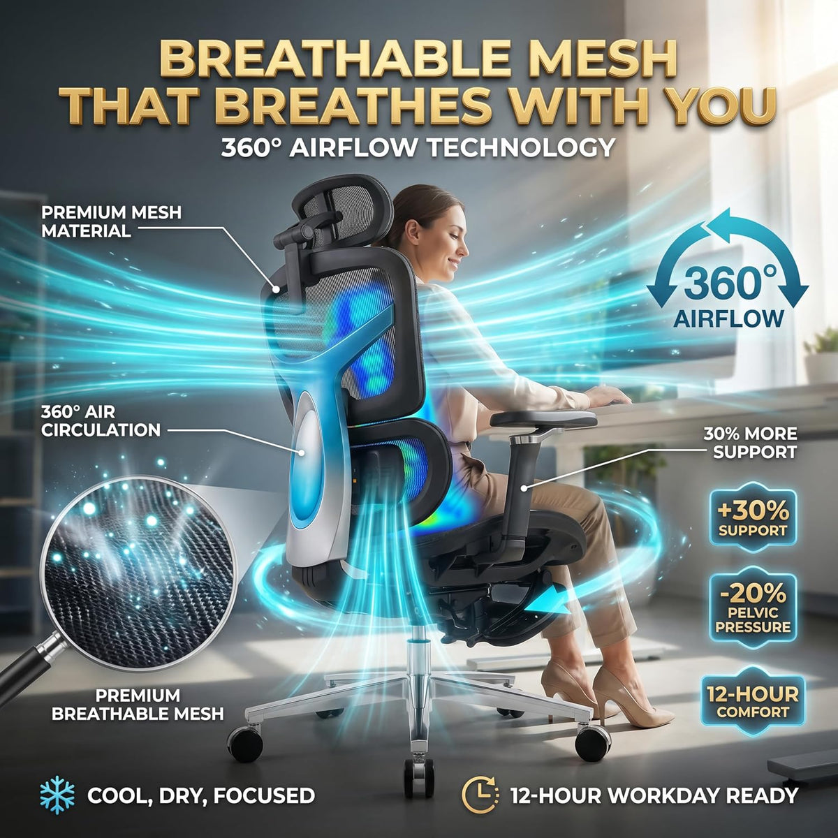 Ergonomic Office Chair with Footrest & 3D Massage Lumbar Support, Adjusta...