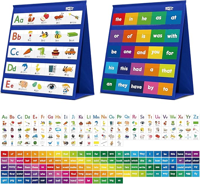 Desktop Pocket Chart, 120 Dry-Erase Double Sided Cards Includes 26 Letters by SpriteGru